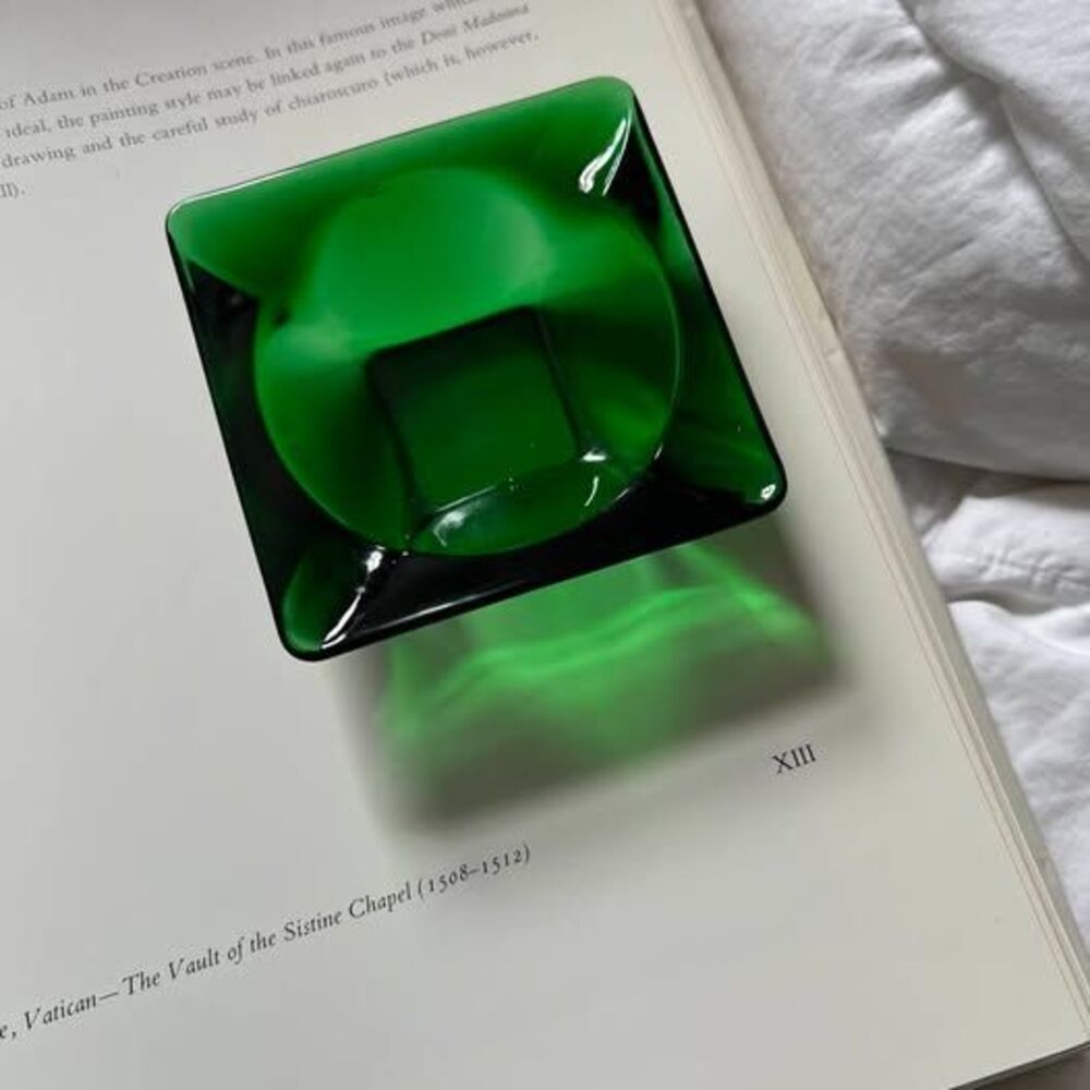 Vintage Square-shaped Green Glass Dish